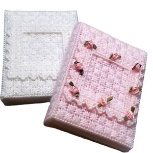 Handmade Plastic Needlepoint Canvas 4 x 6 Photo/Recipe Albums Set of 2 Pink/Wh